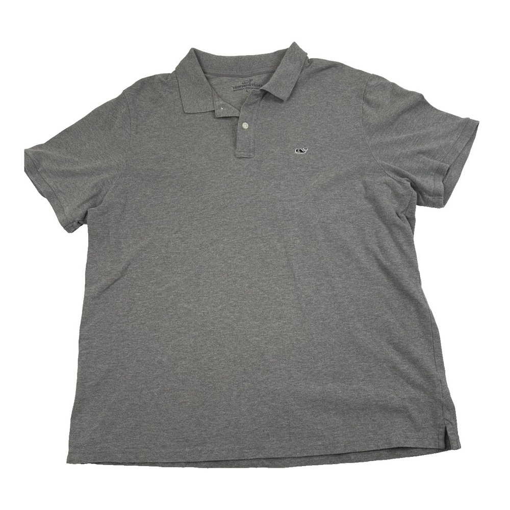 Vineyard Vines Polo Shirt Mens Large Gray Stretch Whale Logo Classic Casual